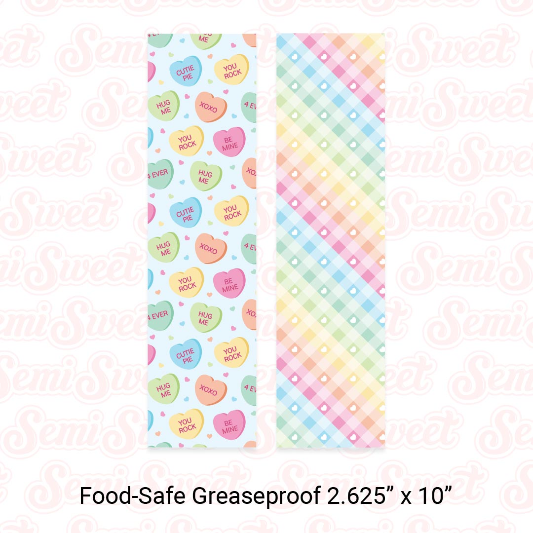 Conversation Hearts - Food-Safe Greaseproof Cookie Card Backers - 2.625" x 10"