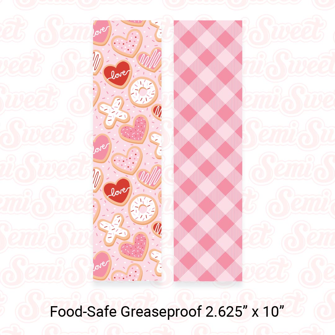 Valentine Cookies & Pink Gingham - Food-Safe Greaseproof Cookie Card Backers - 2.625" x 10"