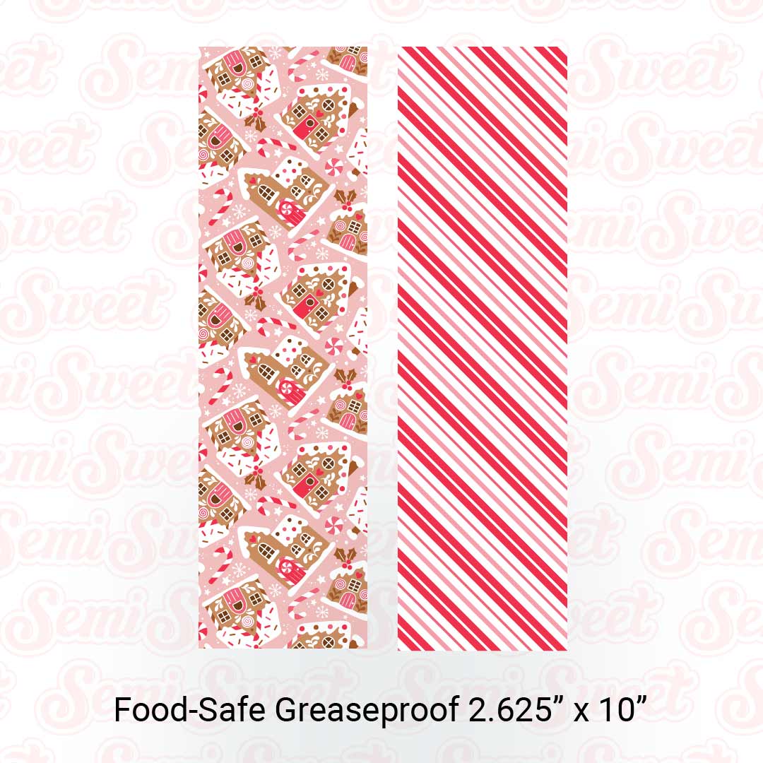 Gingerbread Houses & Stripes - Food-Safe Greaseproof Cookie Card Backers - 2.625" x 10"