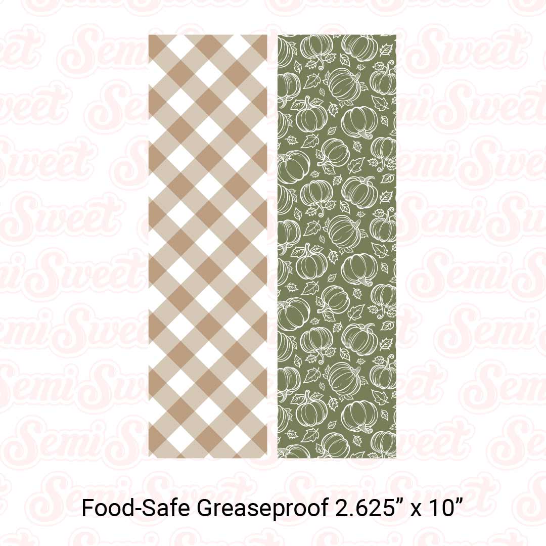 Beige Gingham & Pumpkins - Food-Safe Greaseproof Cookie Card Backers - 2.625" x 10"