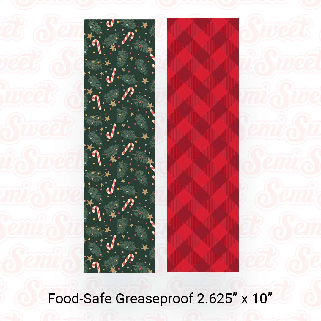 Pine Branches & Red Gingham - Food-Safe Greaseproof Cookie Card Backers - 2.625" x 10"