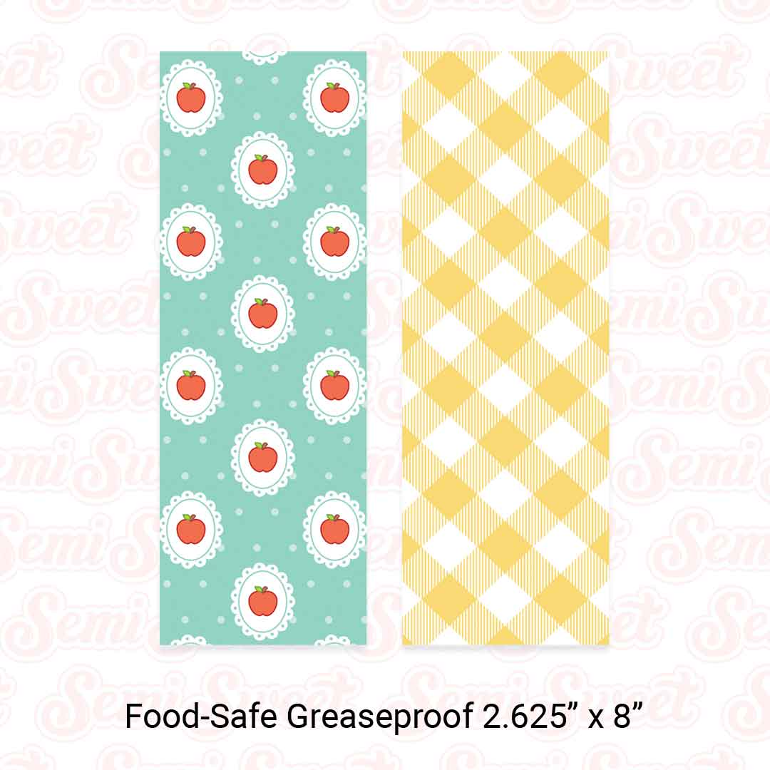 Apple Doilies & Yellow Gingham - Food-Safe Greaseproof Cookie Card Backers - 2.625" x 8"