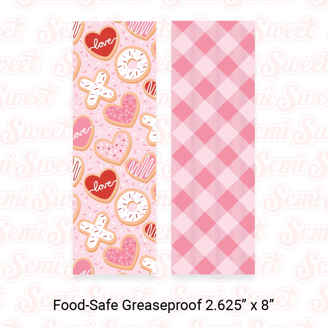 Valentine Cookies & Pink Gingham - Food-Safe Greaseproof Cookie Card Backers - 2.625" x 8"