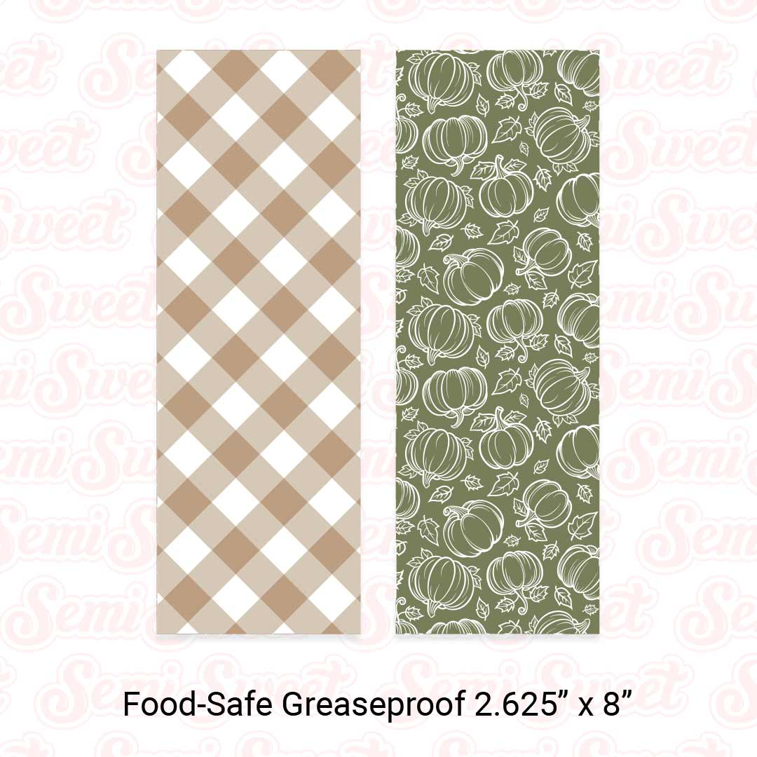 Beige Gingham & Pumpkins - Food-Safe Greaseproof Cookie Card Backers - 2.625" x 8"