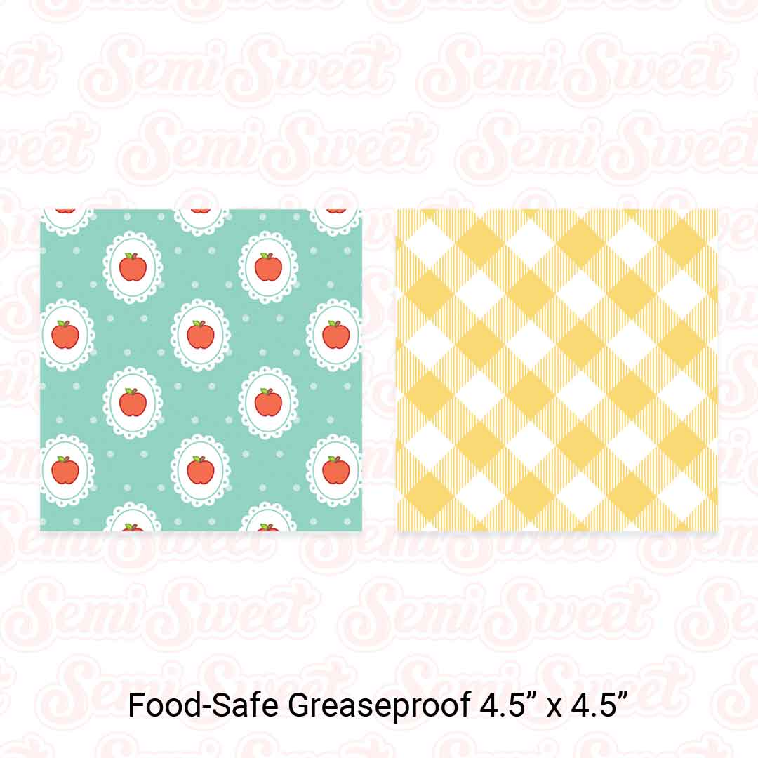Apple Doilies & Yellow Gingham - Food-Safe Greaseproof Cookie Card Backers - 4.5" x 4.5"