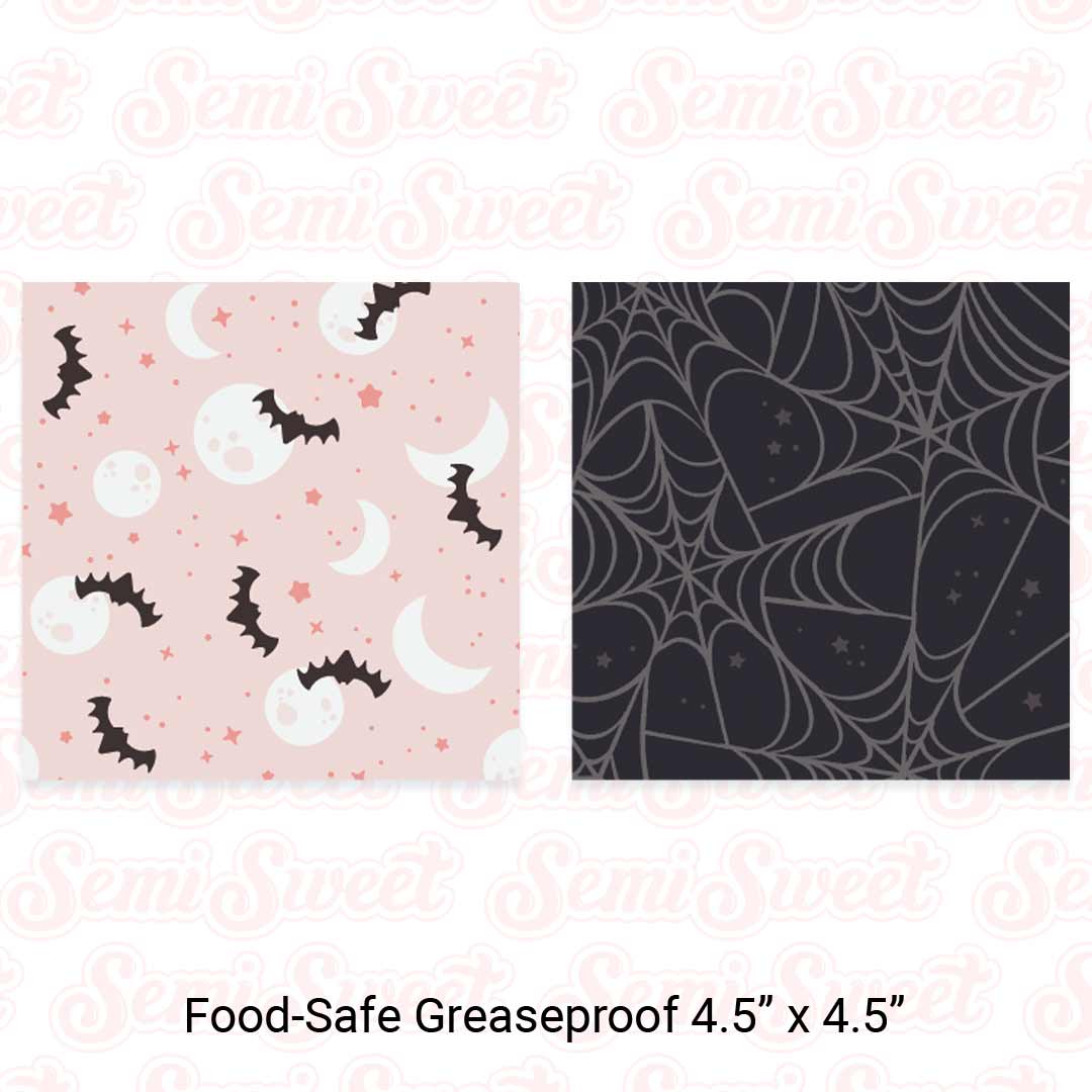 Bat Moons & Spiderwebs - Food-Safe Greaseproof Cookie Card Backers - 4.5" x 4.5"