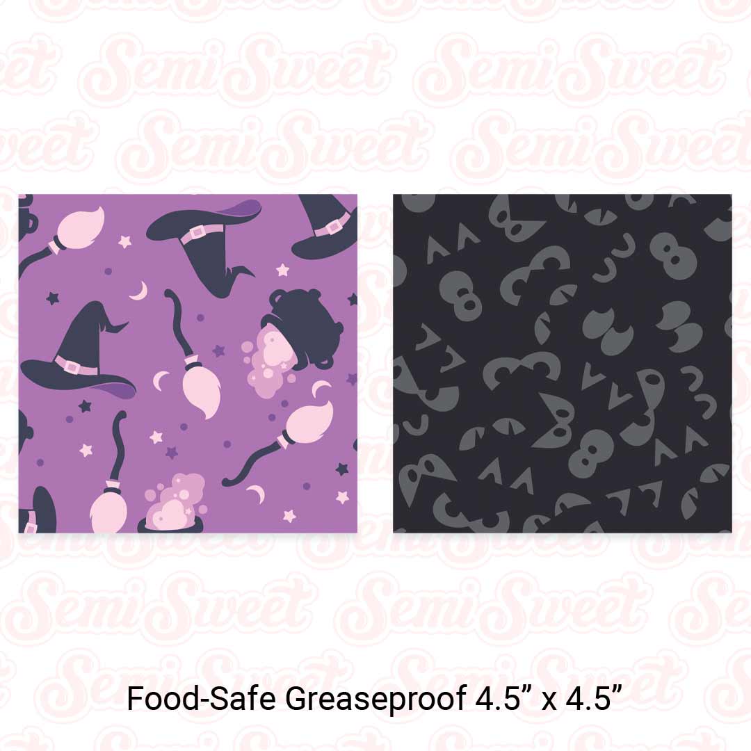Witch & Spooky Eyes - Food-Safe Greaseproof Cookie Card Backers - 4.5" x 4.5"
