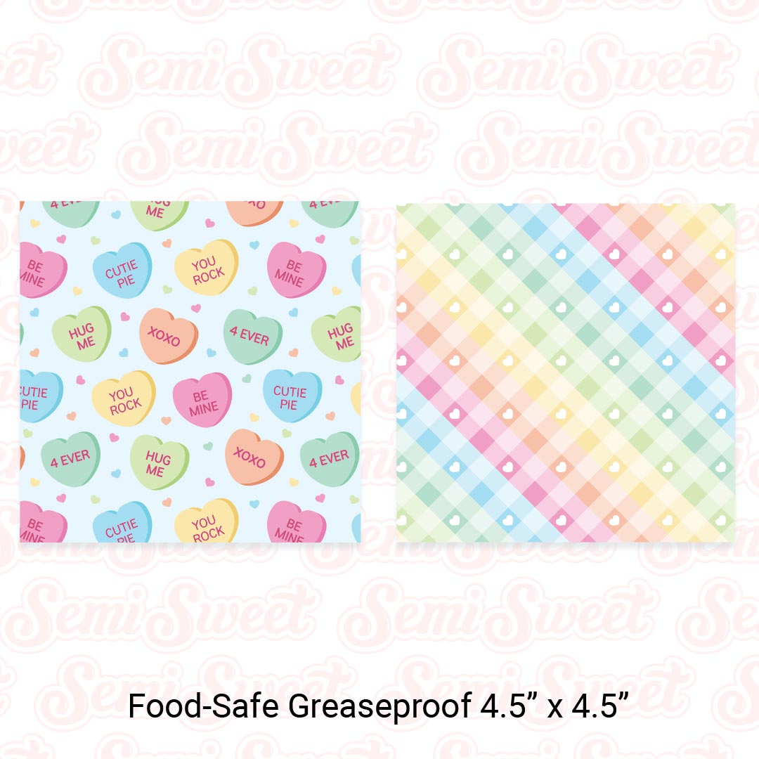 Conversation Hearts - Food-Safe Greaseproof Cookie Card Backers - 4.5" x 4.5"