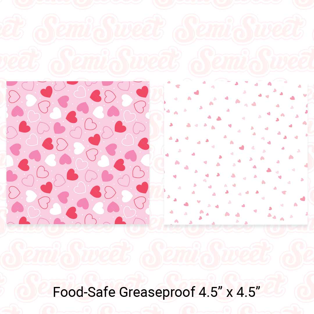 Hearts Pattern - Food-Safe Greaseproof Cookie Card Backers - 4.5" x 4.5"