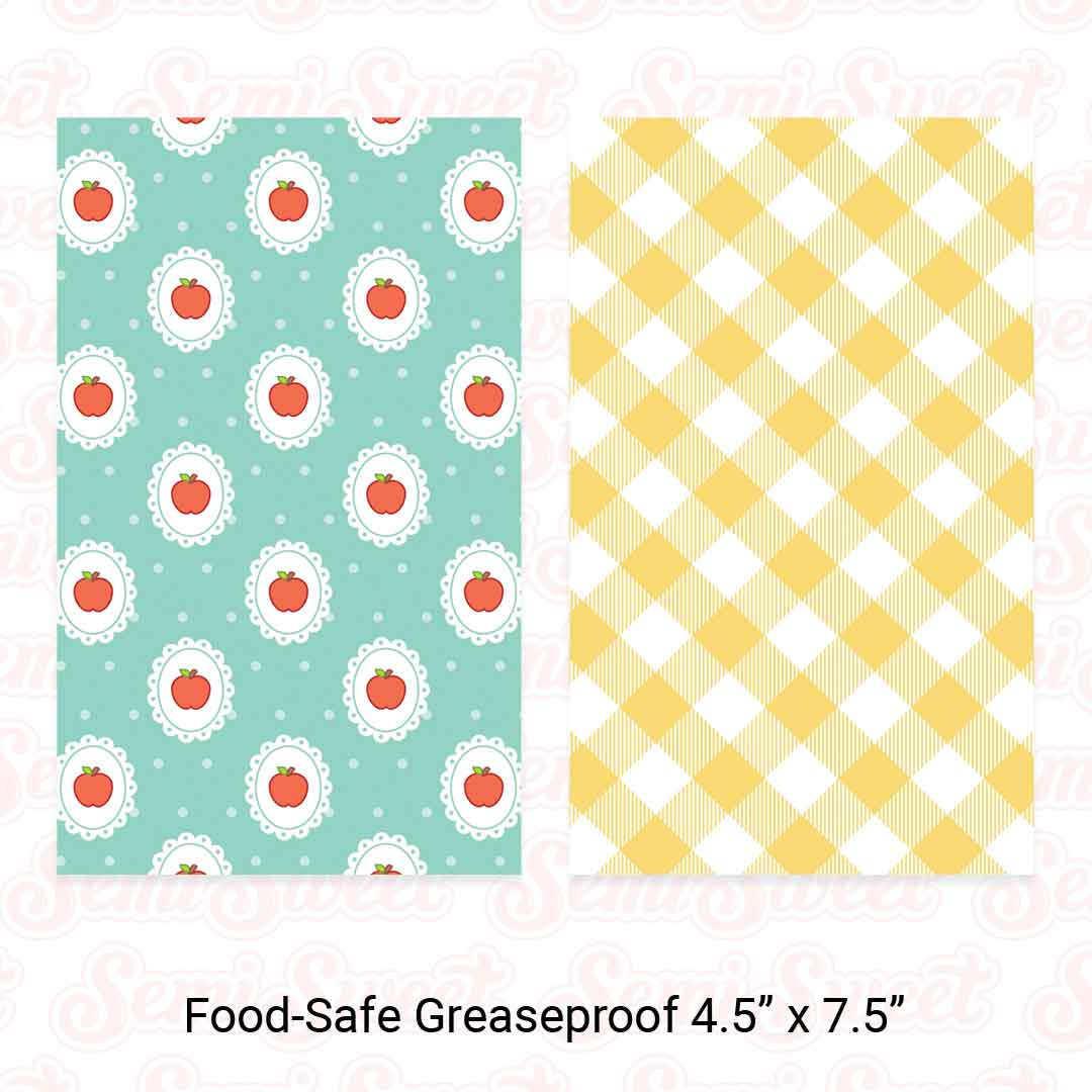 Apple Doilies & Yellow Gingham - Food-Safe Greaseproof Cookie Card Backers - 4.5" x 7.5"