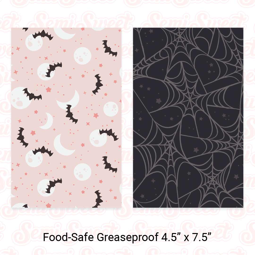 Bat Moons & Spiderwebs - Food-Safe Greaseproof Cookie Card Backers - 4.5" x 7.5"