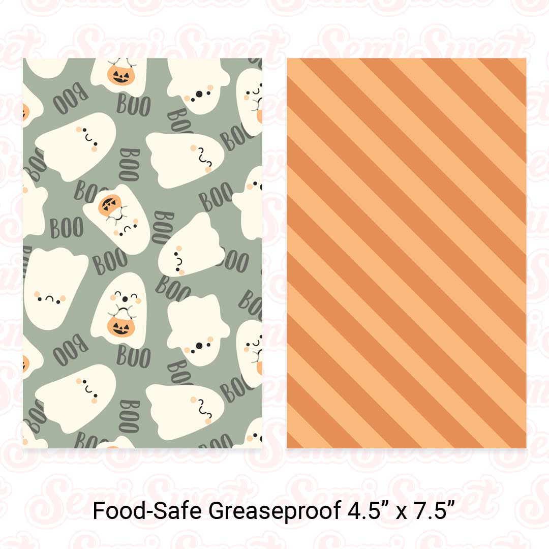 Ghosts & Stripes - Food-Safe Greaseproof Cookie Card Backers - 4.5" x 7.5"