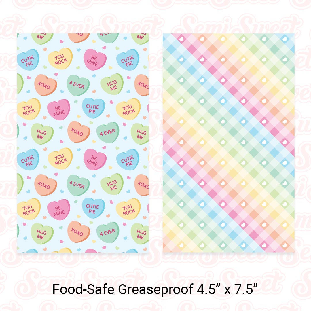 Conversation Hearts - Food-Safe Greaseproof Cookie Card Backers - 4.5" x 7.5"