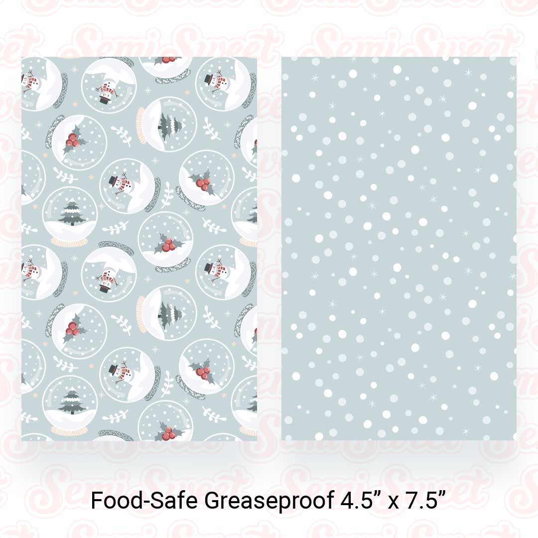 Snow Globes & Falling Snow - Food-Safe Greaseproof Cookie Card Backers - 4.5" x 7.5"