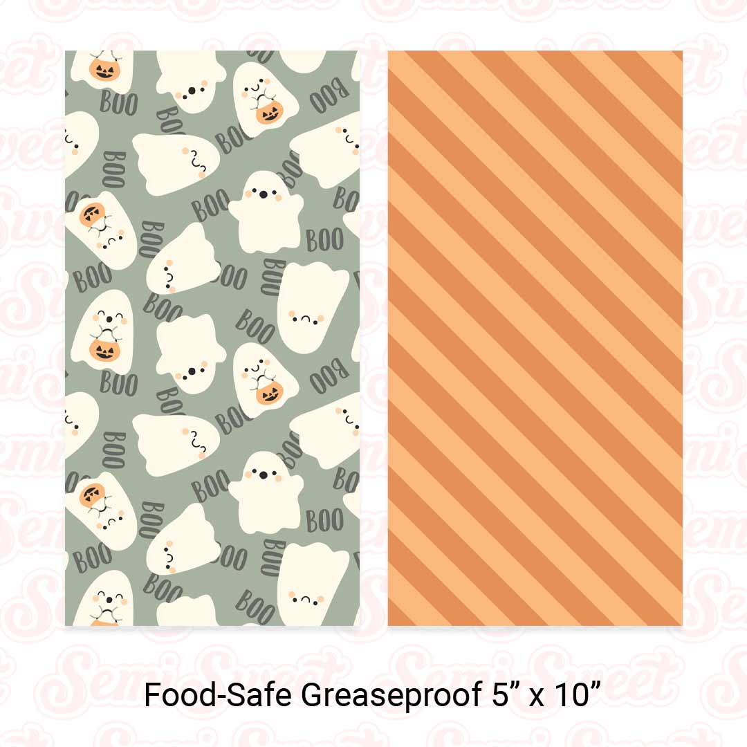 Ghost & Stripes - Food-Safe Greaseproof Cookie Card Backers - 5" x 10"