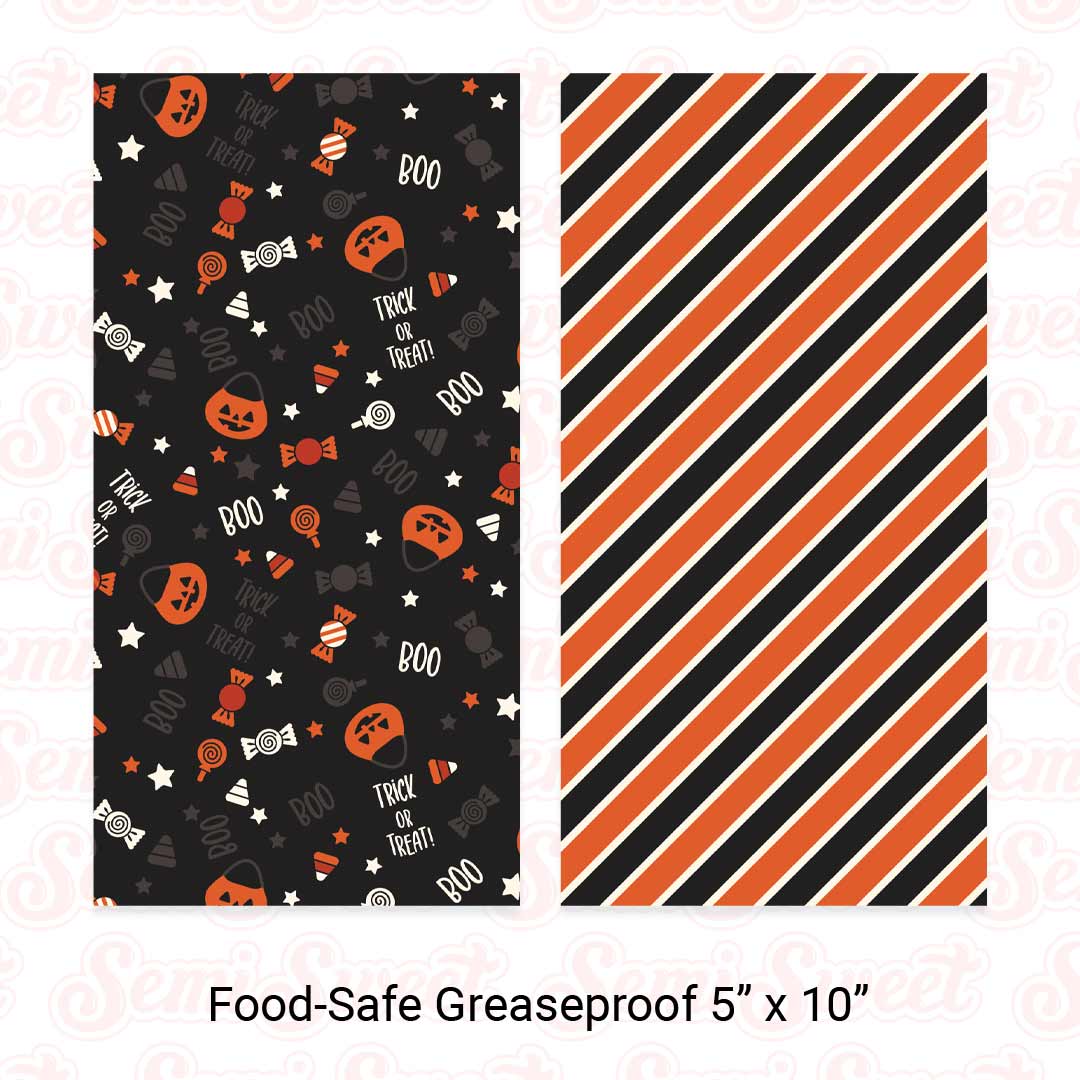 Trick-or-Treat & Vintage Stripes - Food-Safe Greaseproof Cookie Card Backers - 5" x 10"