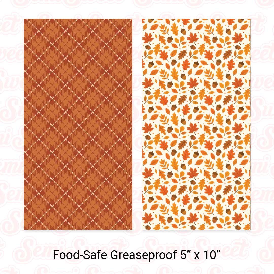 Orange Plaid & Fall Leaves Acorns - Food-Safe Greaseproof Cookie Card Backers - 5" x 10"