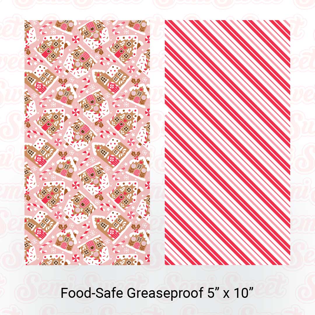 Gingerbread Houses & Stripes - Food-Safe Greaseproof Cookie Card Backers - 5" x 10"