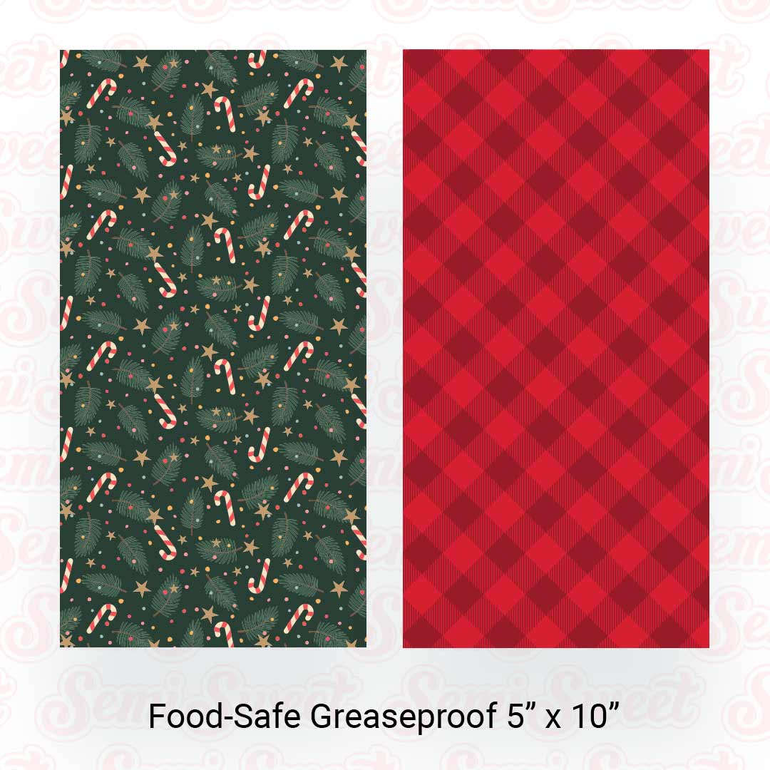 Pine Branches & Red Gingham - Food-Safe Greaseproof Cookie Card Backers - 5" x 10"