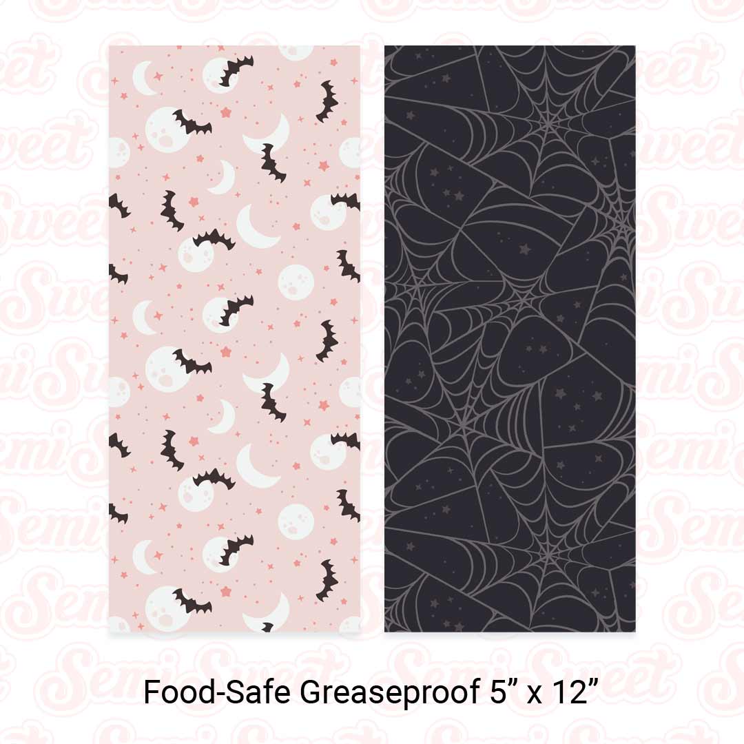 Bat Moons & Spiderwebs - Food-Safe Greaseproof Cookie Card Backers - 5" x 12"