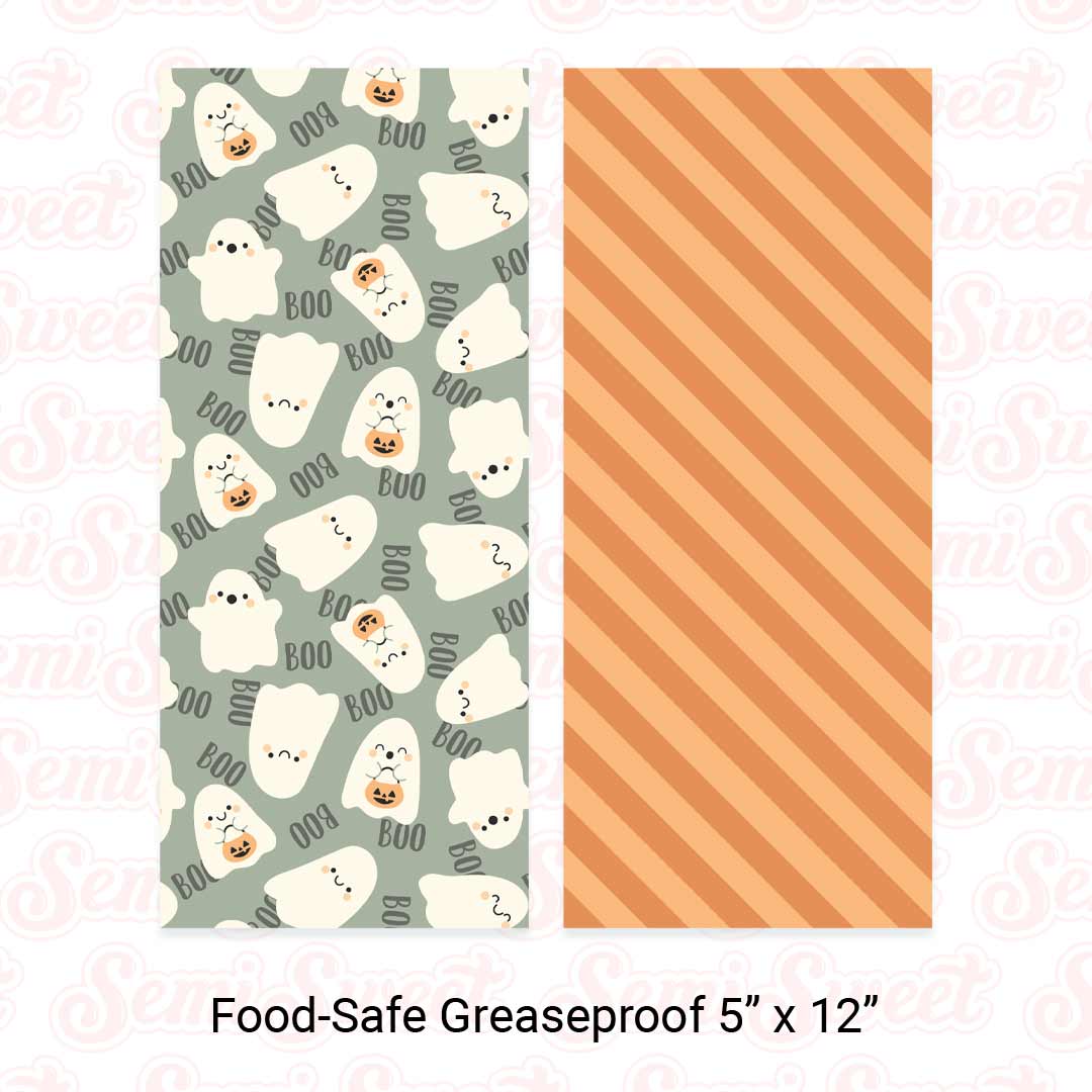 Ghosts & Stripes - Food-Safe Greaseproof Cookie Card Backers - 5" x 12"