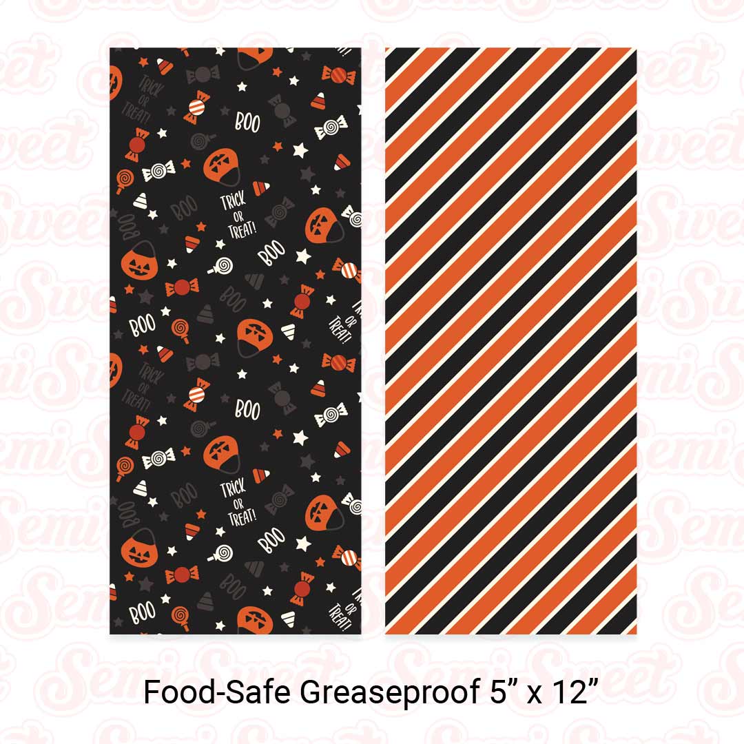 Trick-or-Treat & Vintage Stripes - Food-Safe Greaseproof Cookie Card Backers - 5" x 12"
