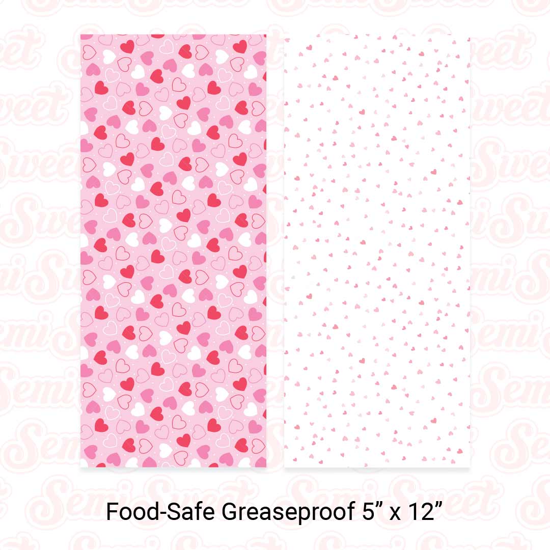 Hearts Pattern - Food-Safe Greaseproof Cookie Card Backers - 5" x 12"