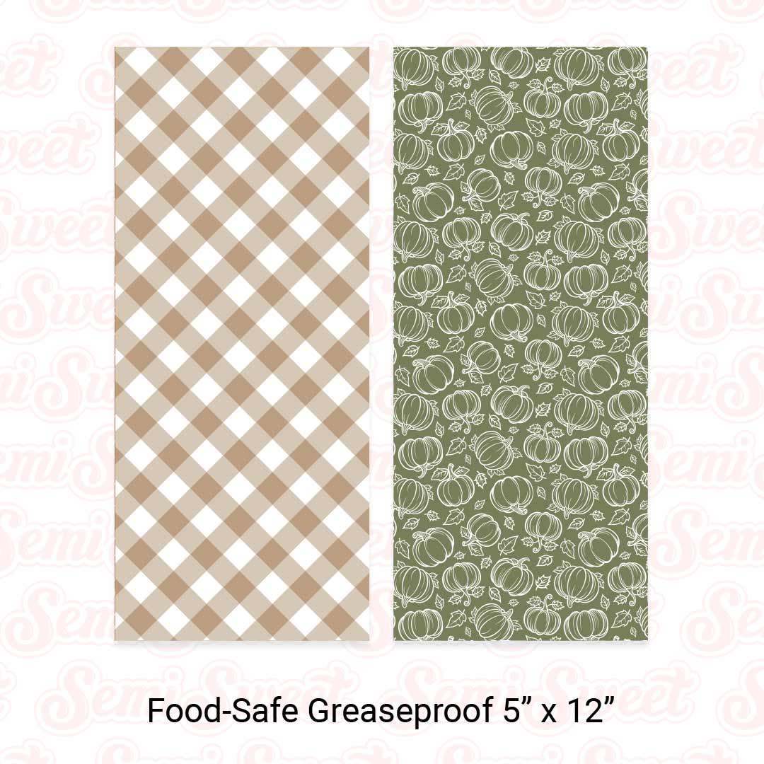 Beige Gingham & Pumpkins - Food-Safe Greaseproof Cookie Card Backers - 5" x 12"