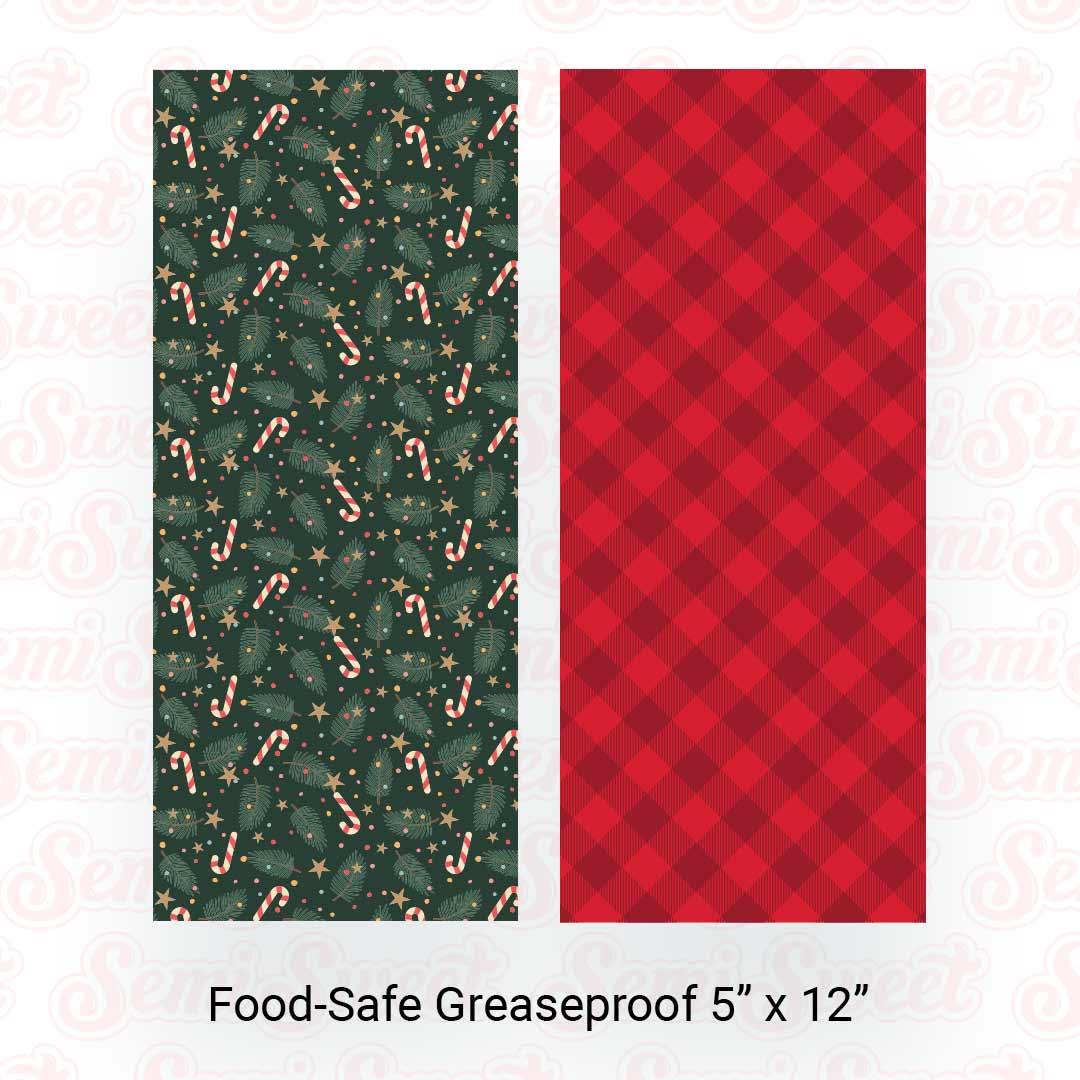 Pine Branches & Red Gingham - Food-Safe Greaseproof Cookie Card Backers - 5" x 12