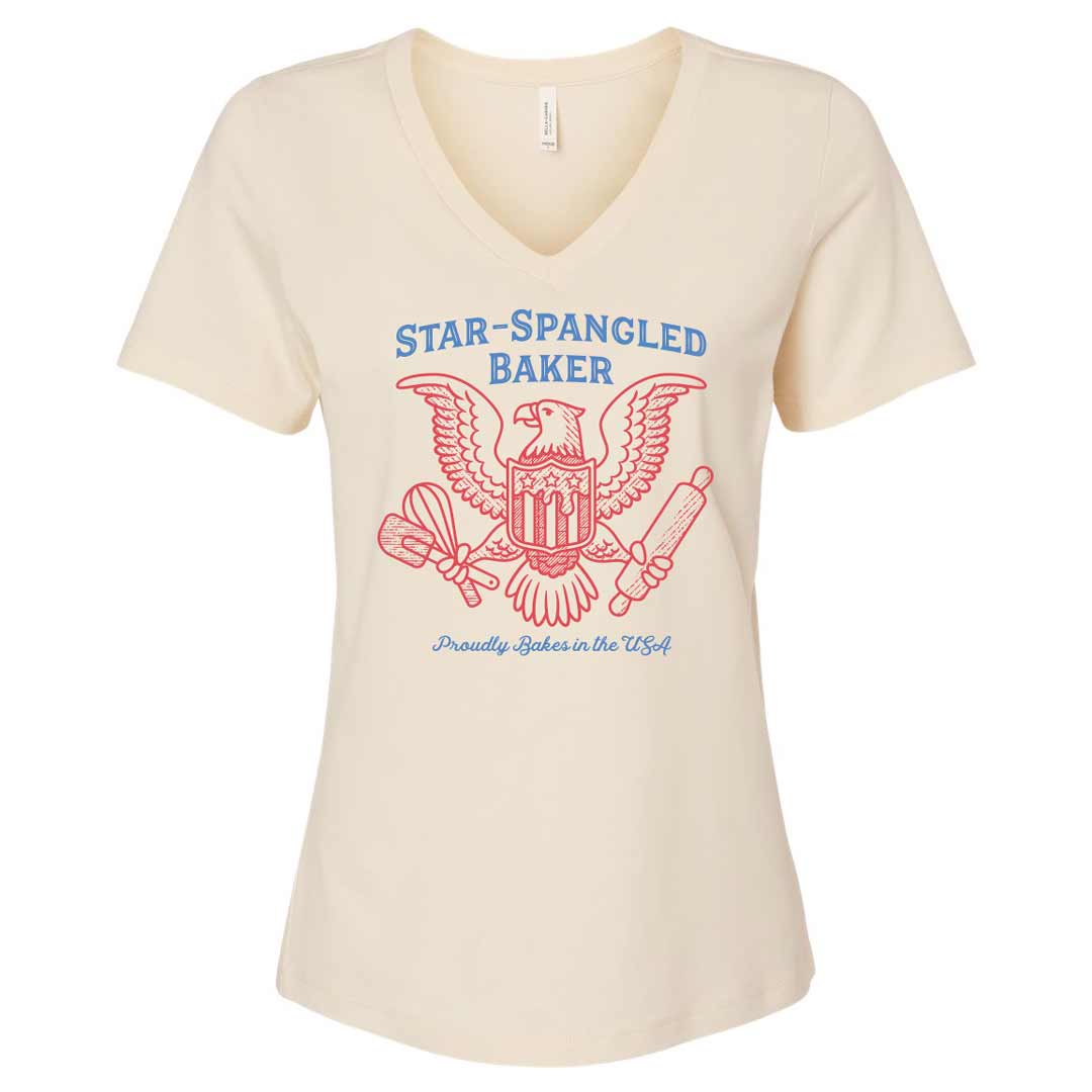 Star-Spangled Baker Eagle Ladies V-Neck T-Shirt