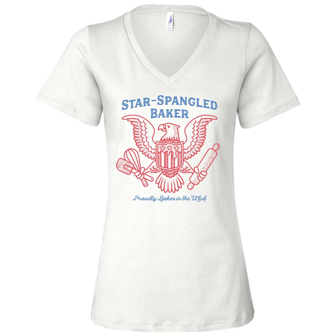 Star-Spangled Baker Eagle Ladies V-Neck T-Shirt
