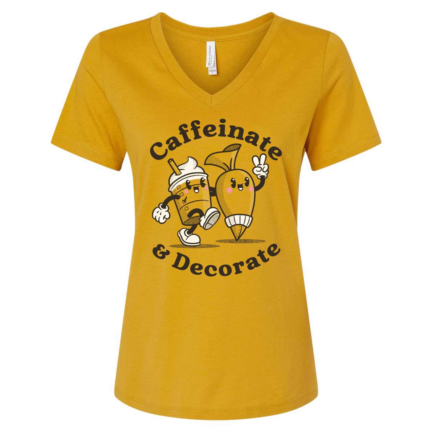 Caffeinate & Decorate Ladies V-Neck T-Shirt