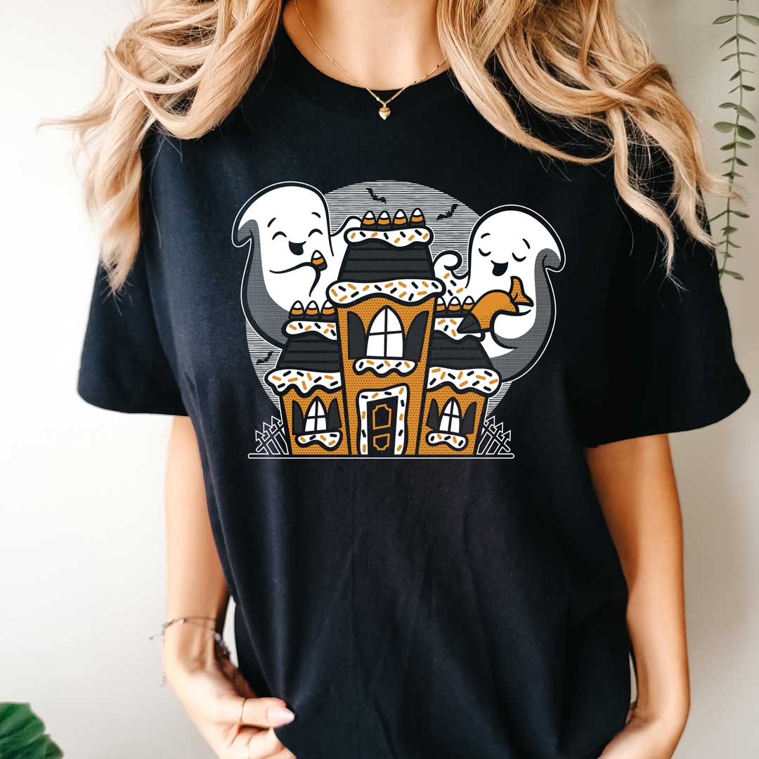 Ghost Gingerbread House Orange-Ink Unisex T-Shirt