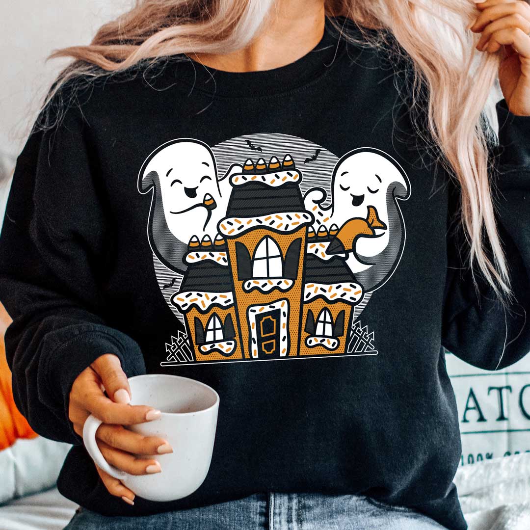 Ghost Gingerbread House Orange-Ink Unisex Sweatshirt