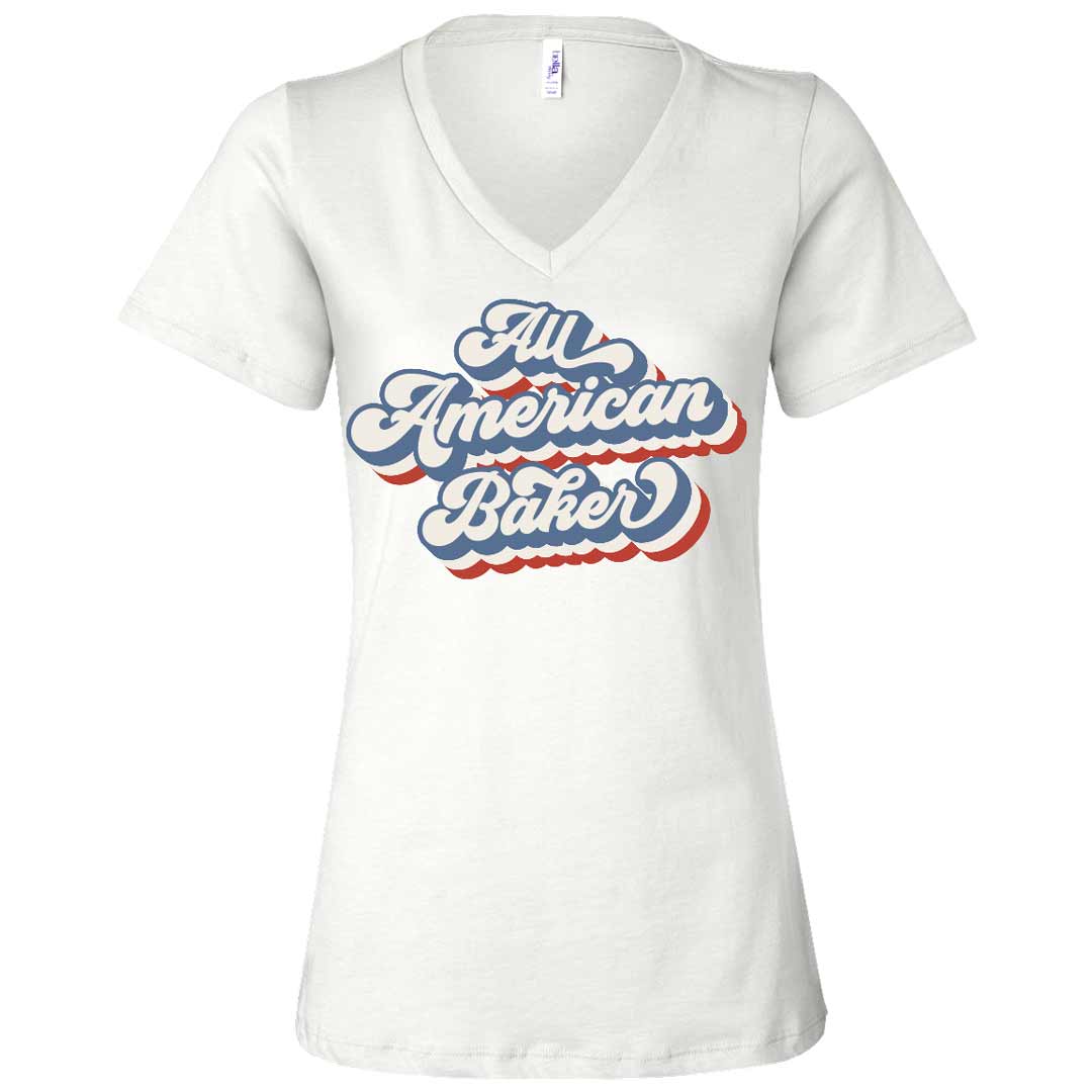 All American Baker Ladies V-Neck T-Shirt