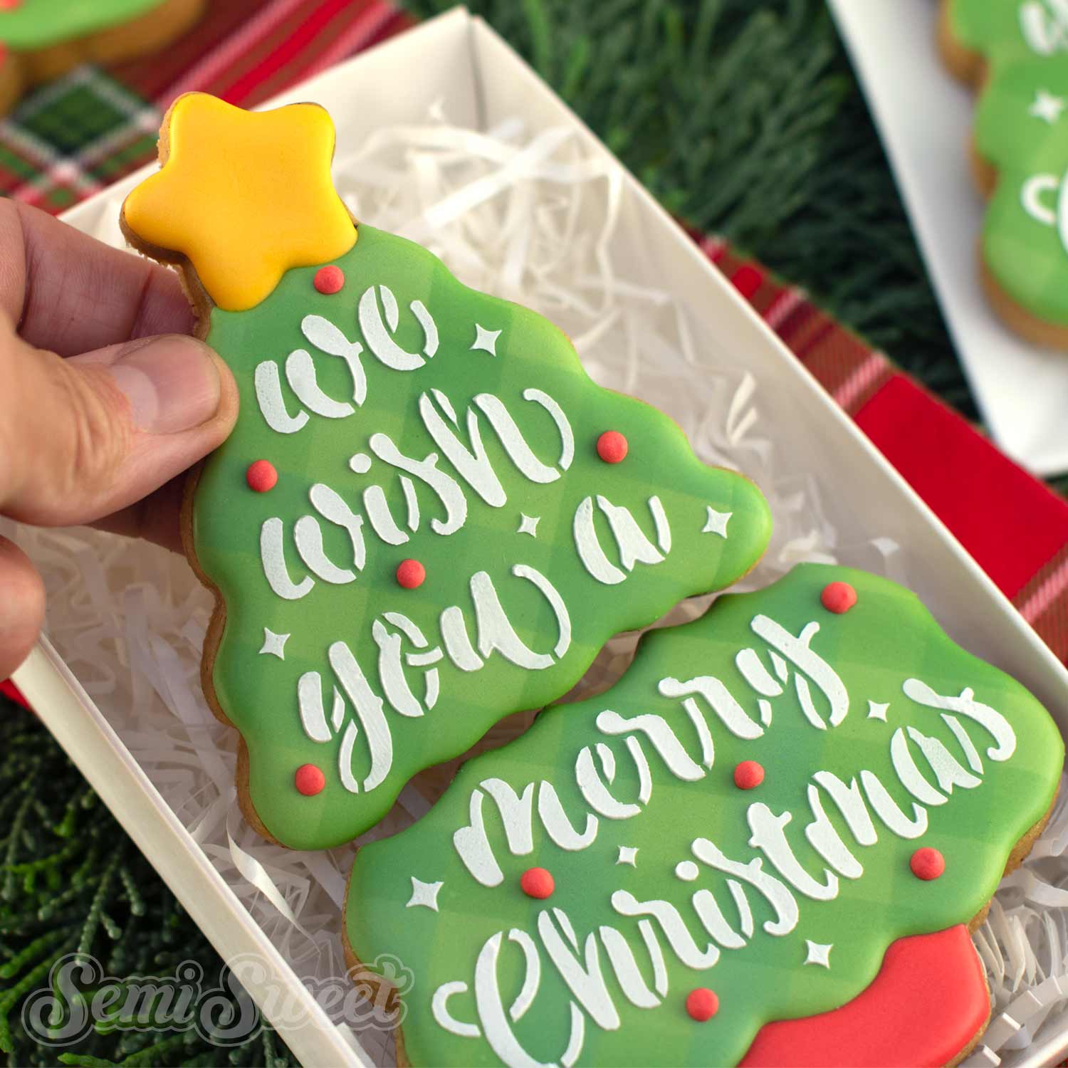 2-Piece Wish You a Merry Christmas Tree Cookie Cutter Set