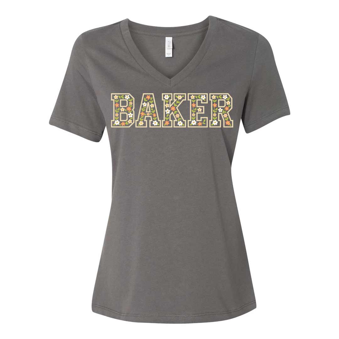 Floral Baker Ladies V-Neck T-Shirt