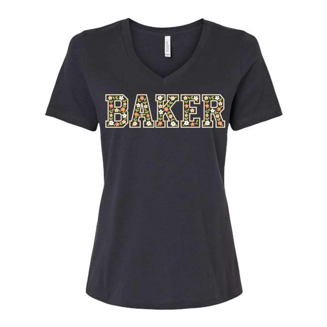 Floral Baker Ladies V-Neck T-Shirt