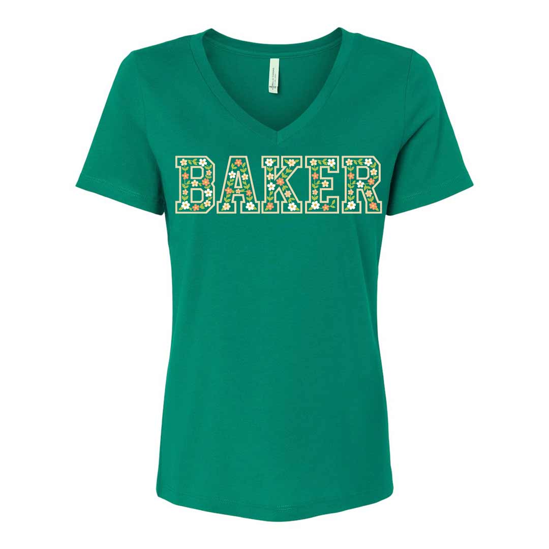 Floral Baker Ladies V-Neck T-Shirt
