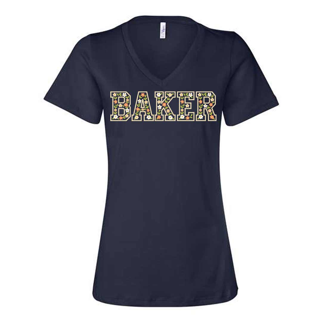 Floral Baker Ladies V-Neck T-Shirt