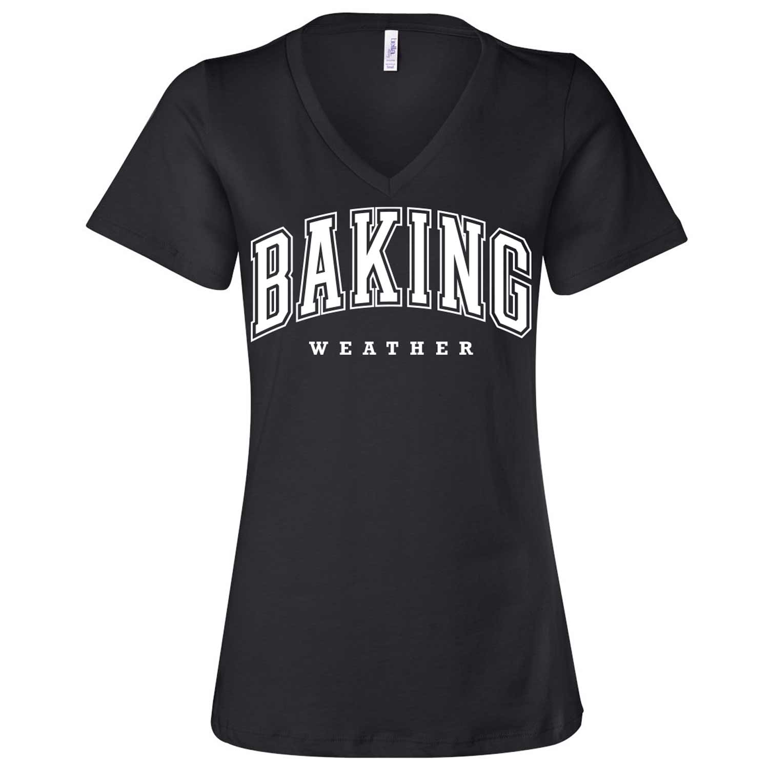Baking Weather White Ink Ladies V-Neck T-Shirt