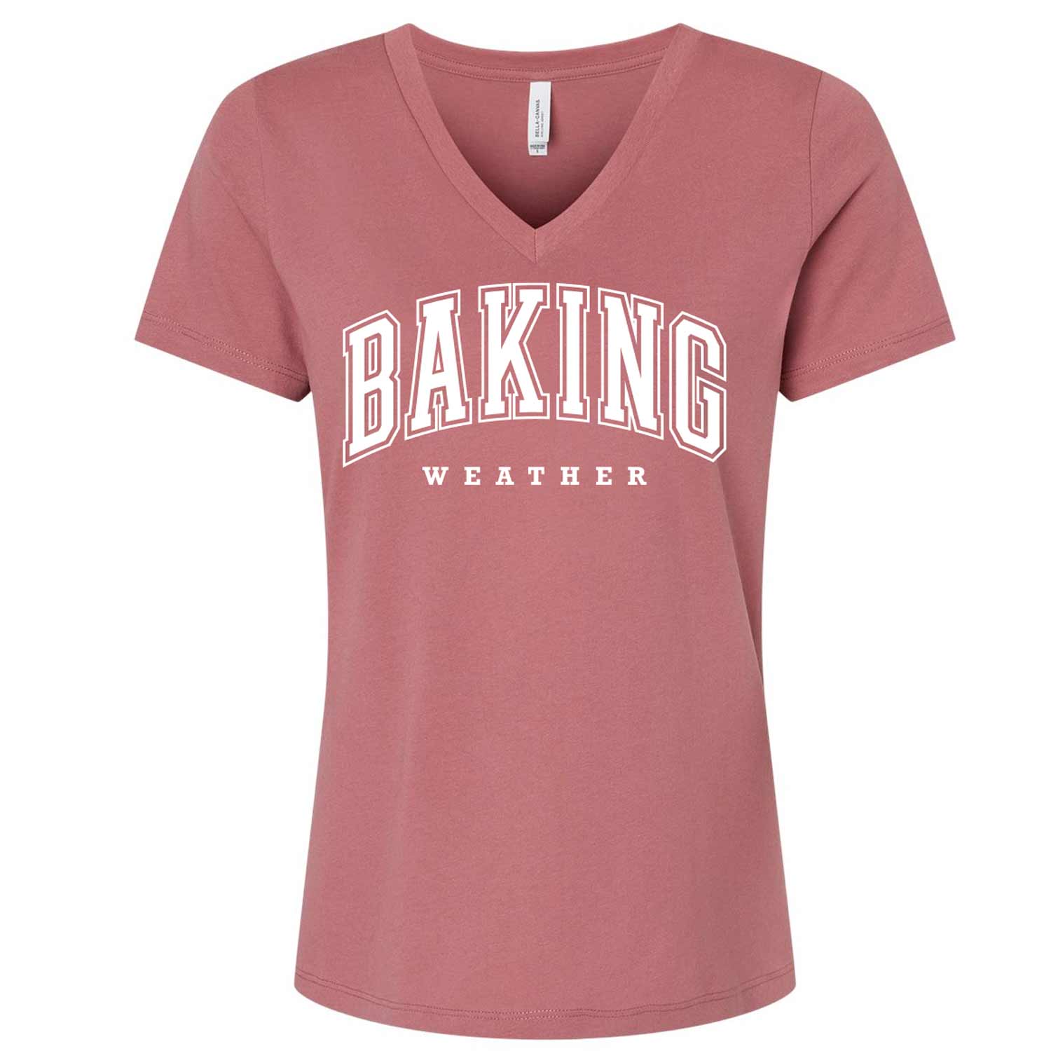 Baking Weather White Ink Ladies V-Neck T-Shirt