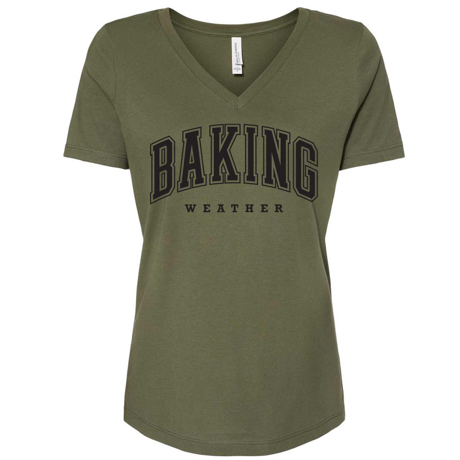 Baking Weather Black Ink Ladies V-Neck T-Shirt