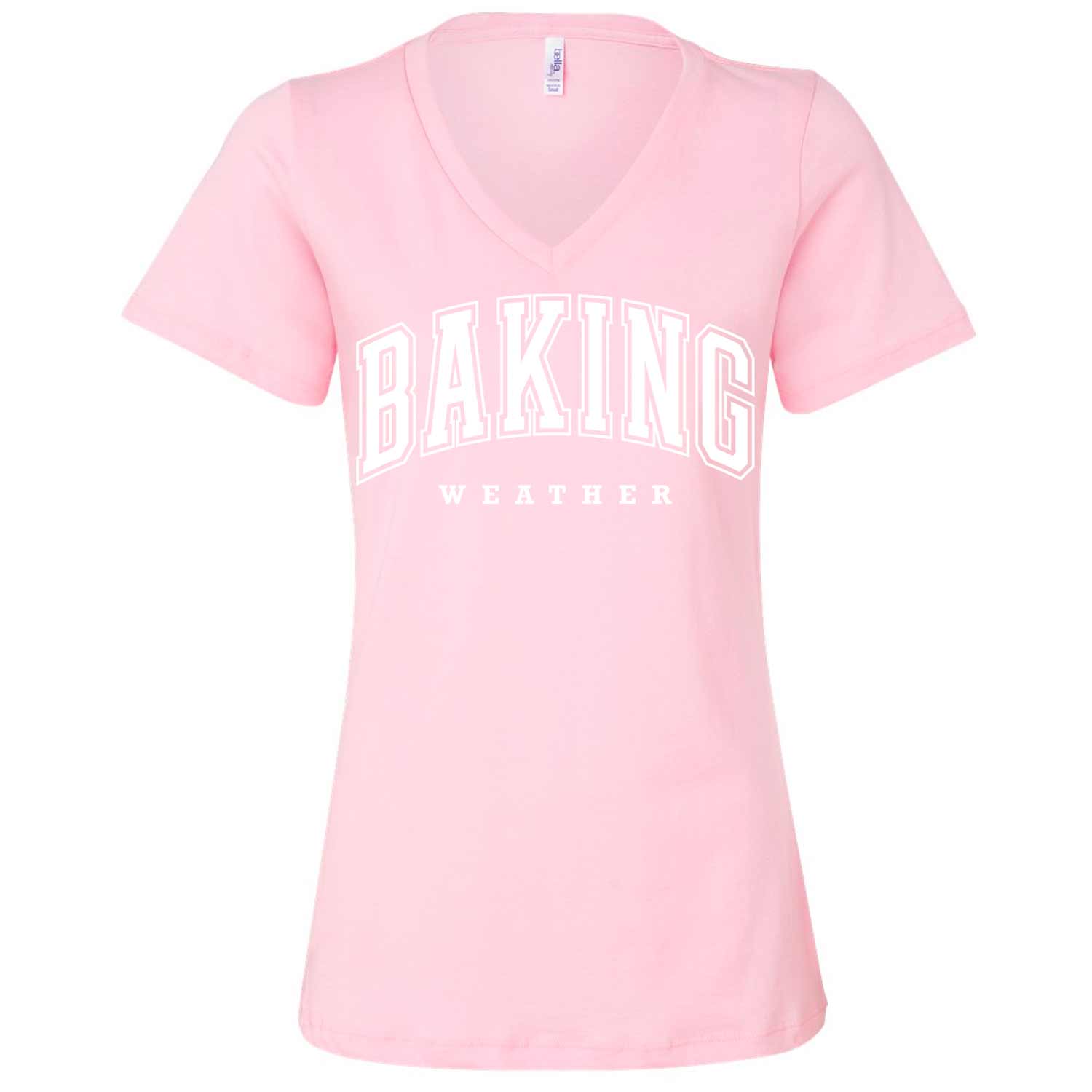 Baking Weather White Ink Ladies V-Neck T-Shirt