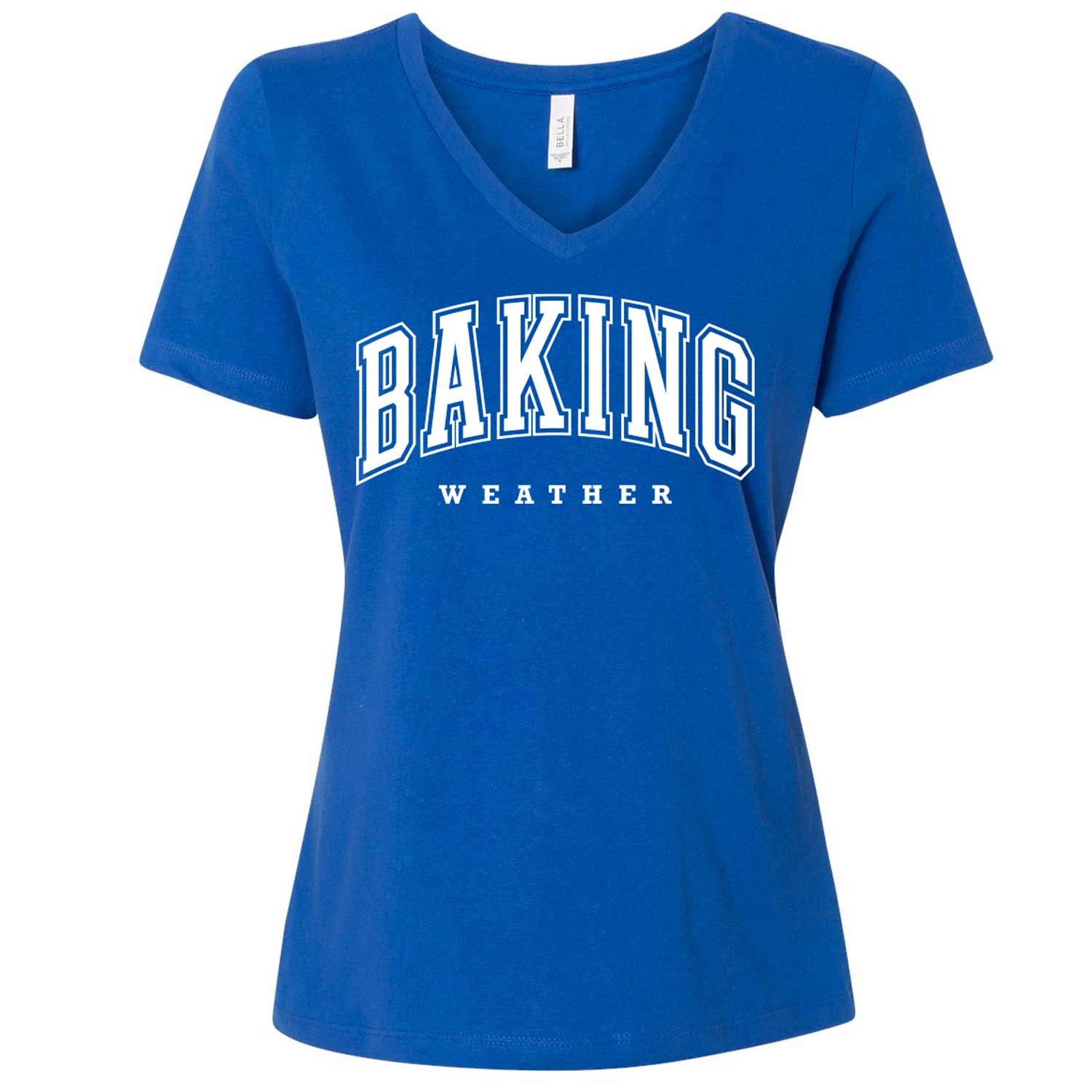 Baking Weather White Ink Ladies V-Neck T-Shirt