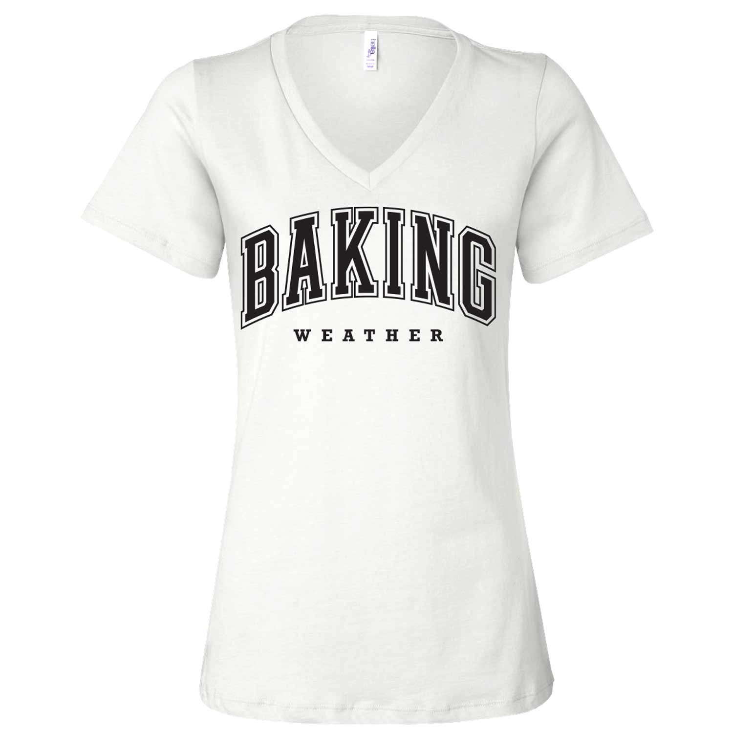 Baking Weather Black Ink Ladies V-Neck T-Shirt