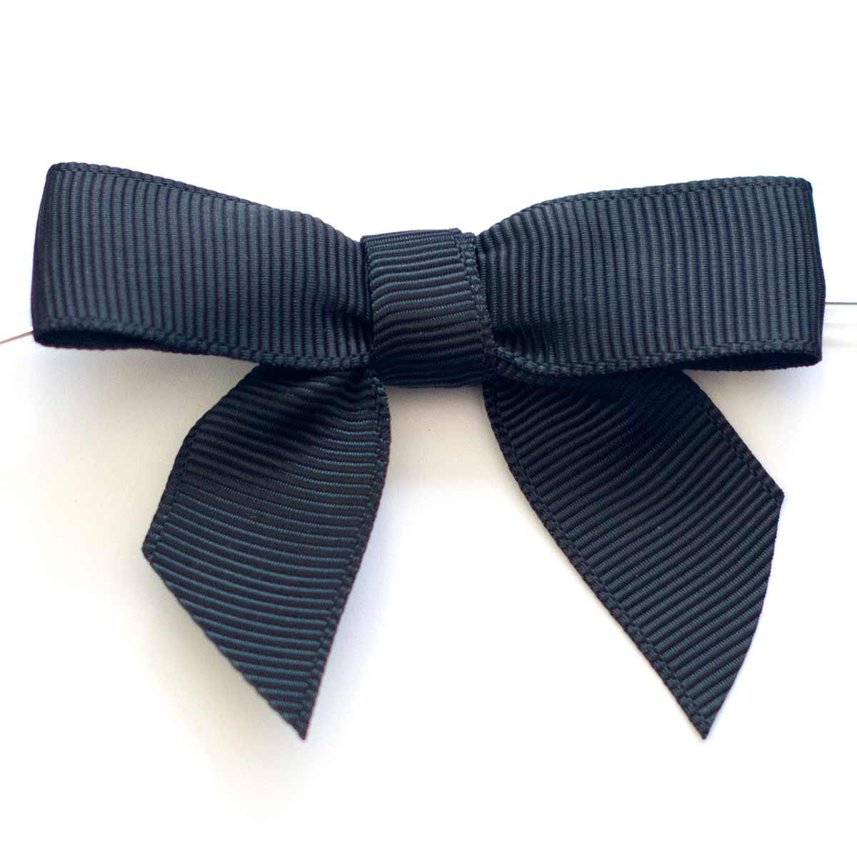 black grosgrain pre-tied bow with twist tie