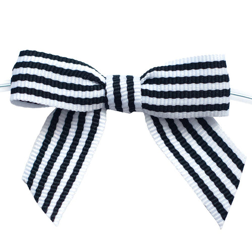 Black & White Striped Pre-Tied Bow with Twist Tie - 25 per Pack