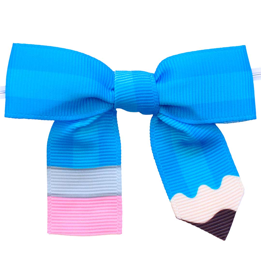 blue pencil grosgrain pre-tied bow with twist tie