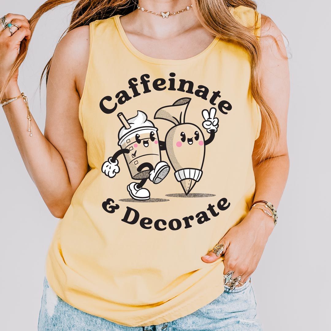 Caffeinate & Decorate Unisex Tank Top